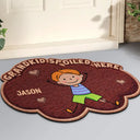 Gift For Grandma,Gift For Grandpa,Grandpa - Grandkids,Grandma - Grandkids,Gift For Women,Gift For Men,Happy,Stick Figure,Pet Lovers - Faux Embroidery Effect Stick Figures Grandkids Spoiled Here - Personalized Custom Shaped Doormat