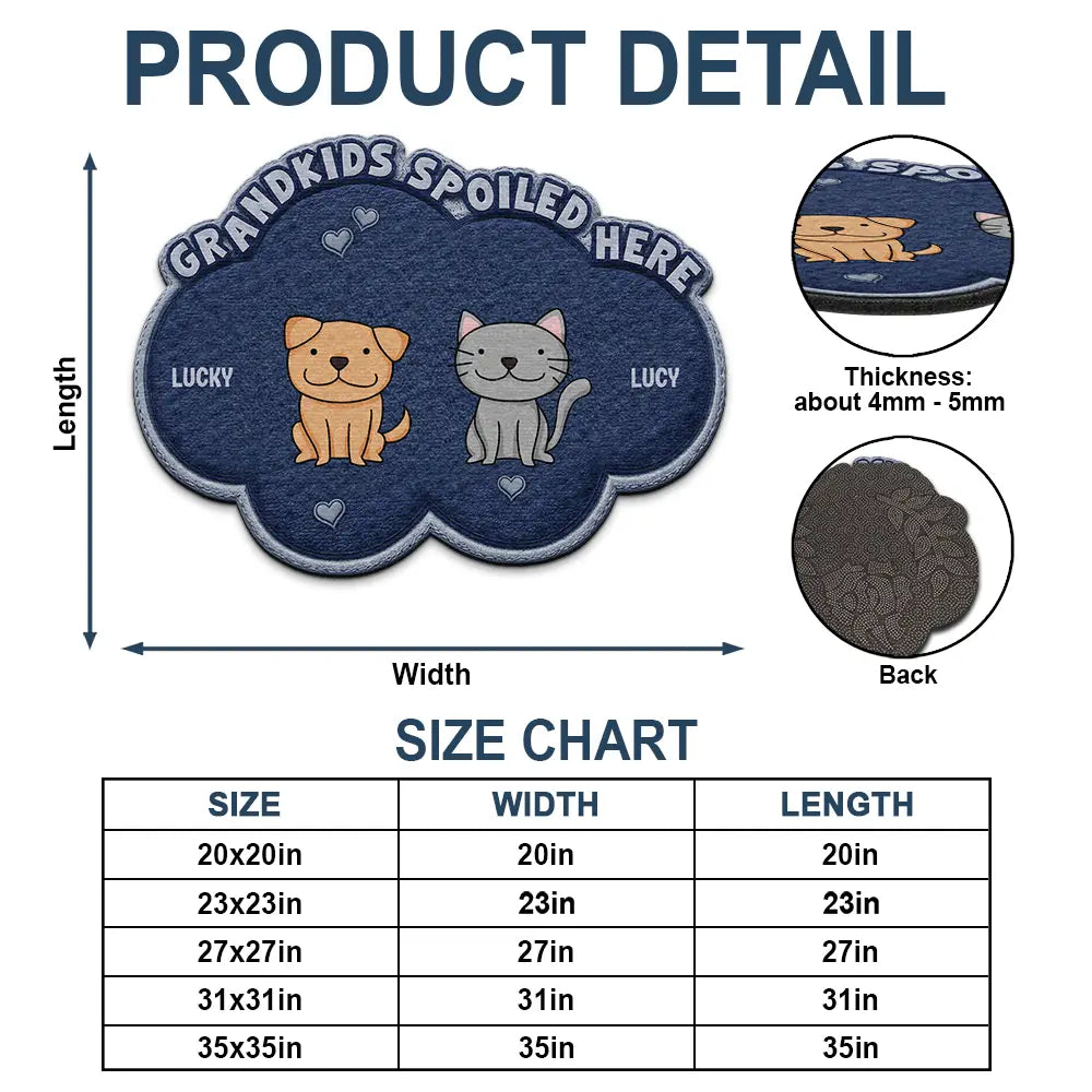 Gift For Grandma,Gift For Grandpa,Grandpa - Grandkids,Grandma - Grandkids,Gift For Women,Gift For Men,Happy,Stick Figure,Pet Lovers - Faux Embroidery Effect Stick Figures Grandkids Spoiled Here - Personalized Custom Shaped Doormat