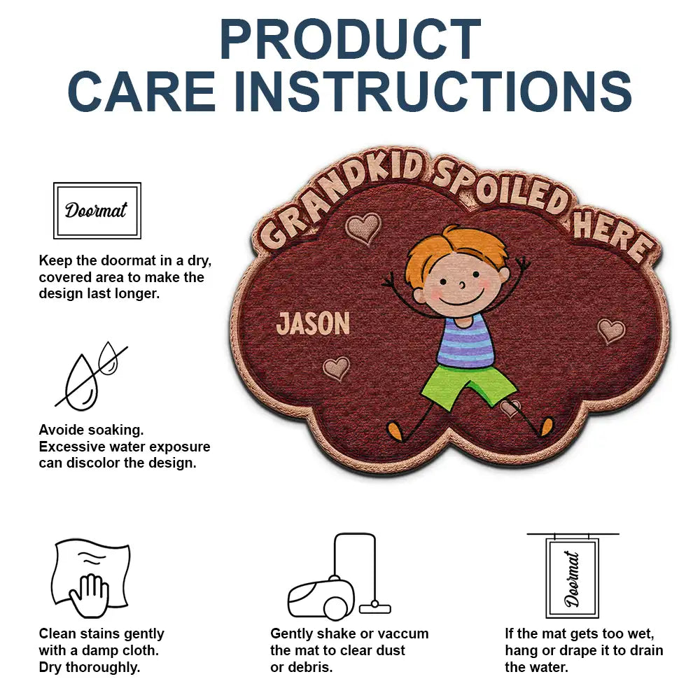 Gift For Grandma,Gift For Grandpa,Grandpa - Grandkids,Grandma - Grandkids,Gift For Women,Gift For Men,Happy,Stick Figure,Pet Lovers - Faux Embroidery Effect Stick Figures Grandkids Spoiled Here - Personalized Custom Shaped Doormat