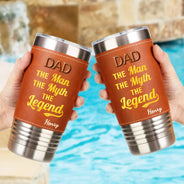 Gift For Father,Gift For Men,Gift For Husband,Happy - Faux Embroidery Effect The Man The Myth The Legend - Personalized Leather Tumbler