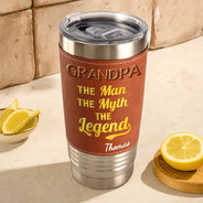 Gift For Father,Gift For Men,Gift For Husband,Happy - Faux Embroidery Effect The Man The Myth The Legend - Personalized Leather Tumbler