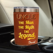 Gift For Father,Gift For Men,Gift For Husband,Happy - Faux Embroidery Effect The Man The Myth The Legend - Personalized Leather Tumbler