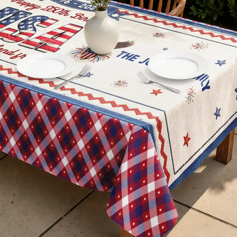 Independence Day,America 250th,Family,Happy,Gift For Mother,Gift For Father - Faux Embroidery Effect USA 250 Years Freedom - Personalized Tablecloth