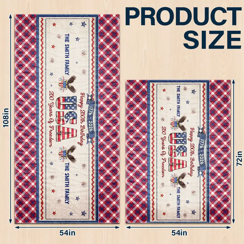 Independence Day,America 250th,Family,Happy,Gift For Mother,Gift For Father - Faux Embroidery Effect USA 250 Years Freedom - Personalized Tablecloth