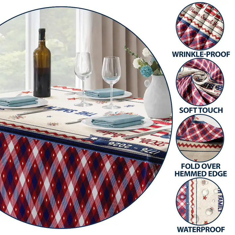 Independence Day,America 250th,Family,Happy,Gift For Mother,Gift For Father - Faux Embroidery Effect USA 250 Years Freedom - Personalized Tablecloth