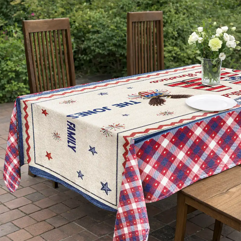 Independence Day,America 250th,Family,Happy,Gift For Mother,Gift For Father - Faux Embroidery Effect USA 250 Years Freedom - Personalized Tablecloth