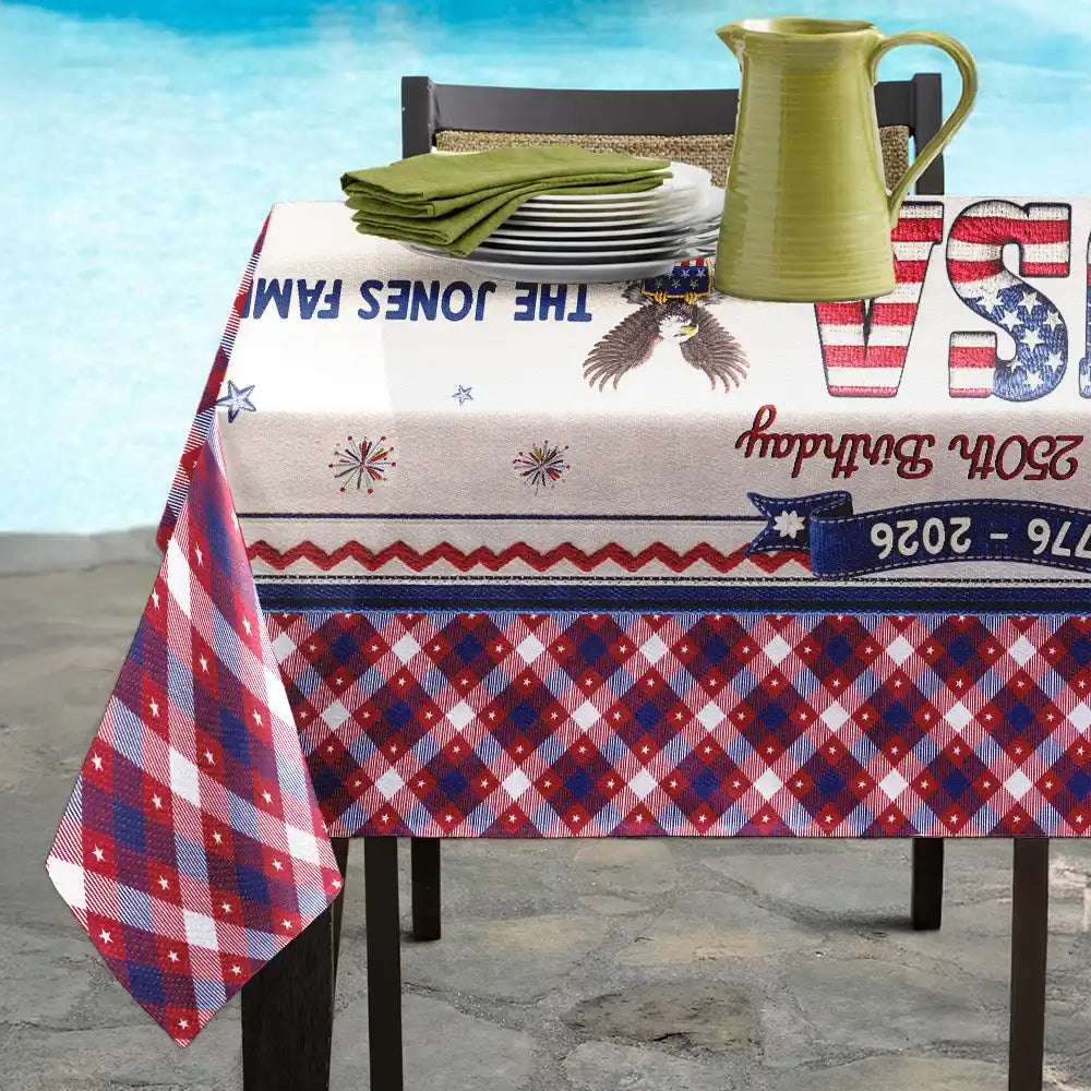 Independence Day,America 250th,Family,Happy,Gift For Mother,Gift For Father - Faux Embroidery Effect USA 250 Years Freedom - Personalized Tablecloth