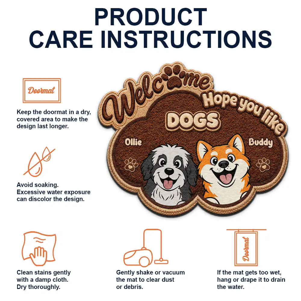 Vector, Pet Lovers,Pet Mom,Pet Dad,Pet Couple,Dog Lovers,Dog Mom,Dog Dad,Dog Couple,Cat Lovers,Cat Mom,Cat Dad,Cat Couple,Family,Happy,Top Market, Top Market -  Faux Embroidery Effect Welcome Hope You Like Dog Cat - Personalized Custom Shaped Doormat