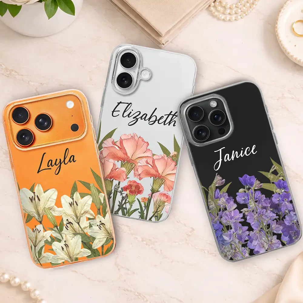 Faux Pressed Birth Flower - Personalized Clear Phone Case