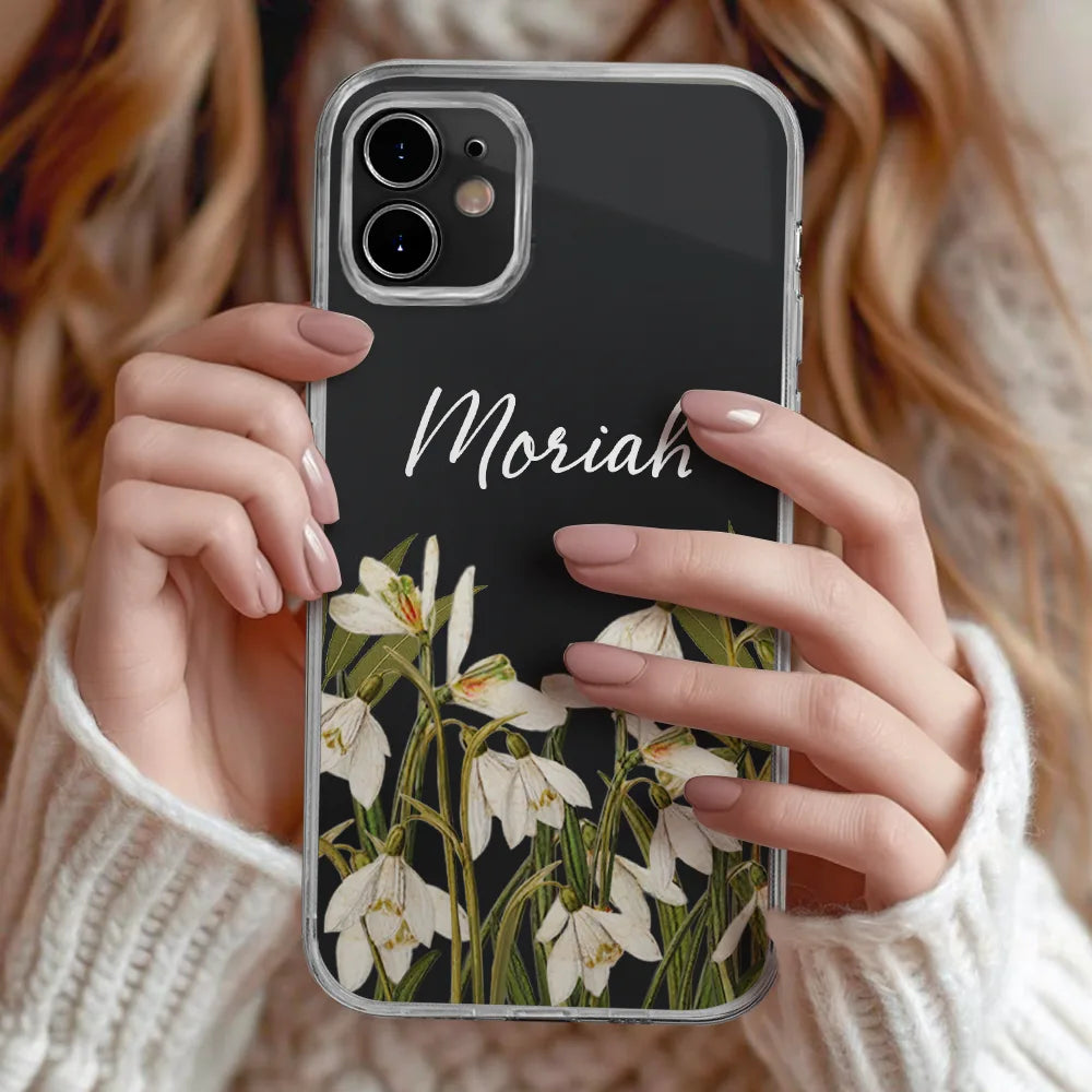 Gift For Girlfriend,Gift For Wife,Gift For Yourself,Gift For Women,Happy,Gift For Sisters,Gift For Bestie,Gift For Mother - Faux Pressed Birth Flower - Personalized Clear Phone Case
