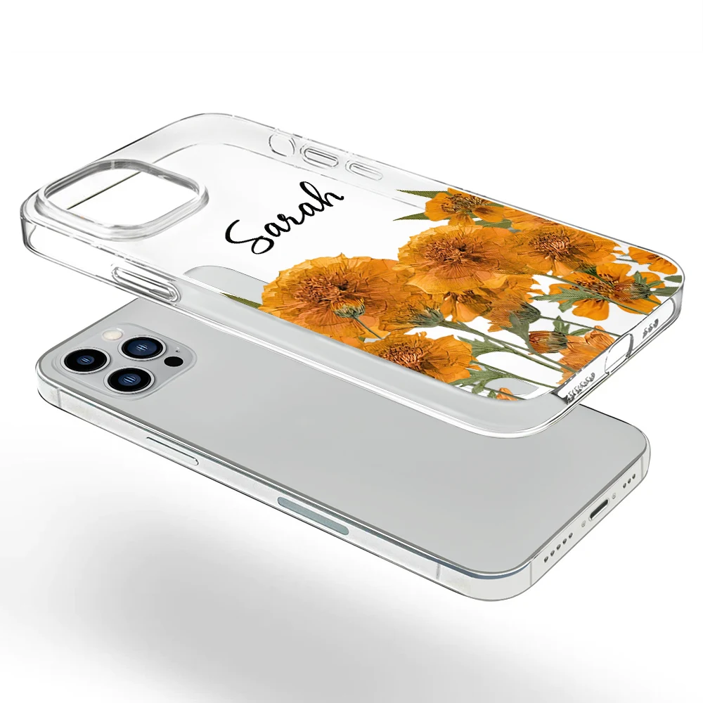 Gift For Girlfriend,Gift For Wife,Gift For Yourself,Gift For Women,Happy,Gift For Sisters,Gift For Bestie,Gift For Mother - Faux Pressed Birth Flower - Personalized Clear Phone Case