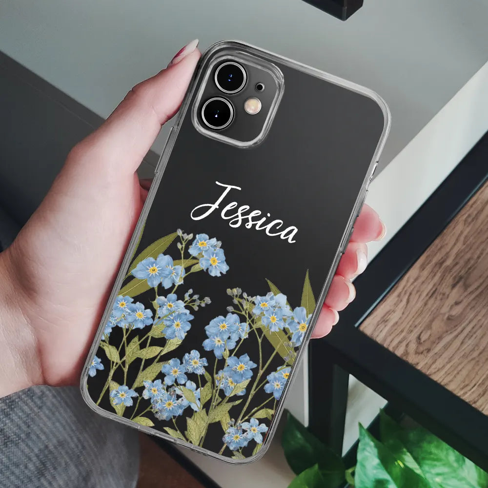 Gift For Girlfriend,Gift For Wife,Gift For Yourself,Gift For Women,Happy,Gift For Sisters,Gift For Bestie,Gift For Mother - Faux Pressed Birth Flower - Personalized Clear Phone Case