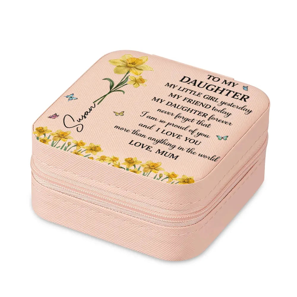 Gift For Daughter, Gift For Women, Happy, Gift For Grandkids - Faux Pressed Birth Flower My Daughter Forever - Personalized Jewelry Box
