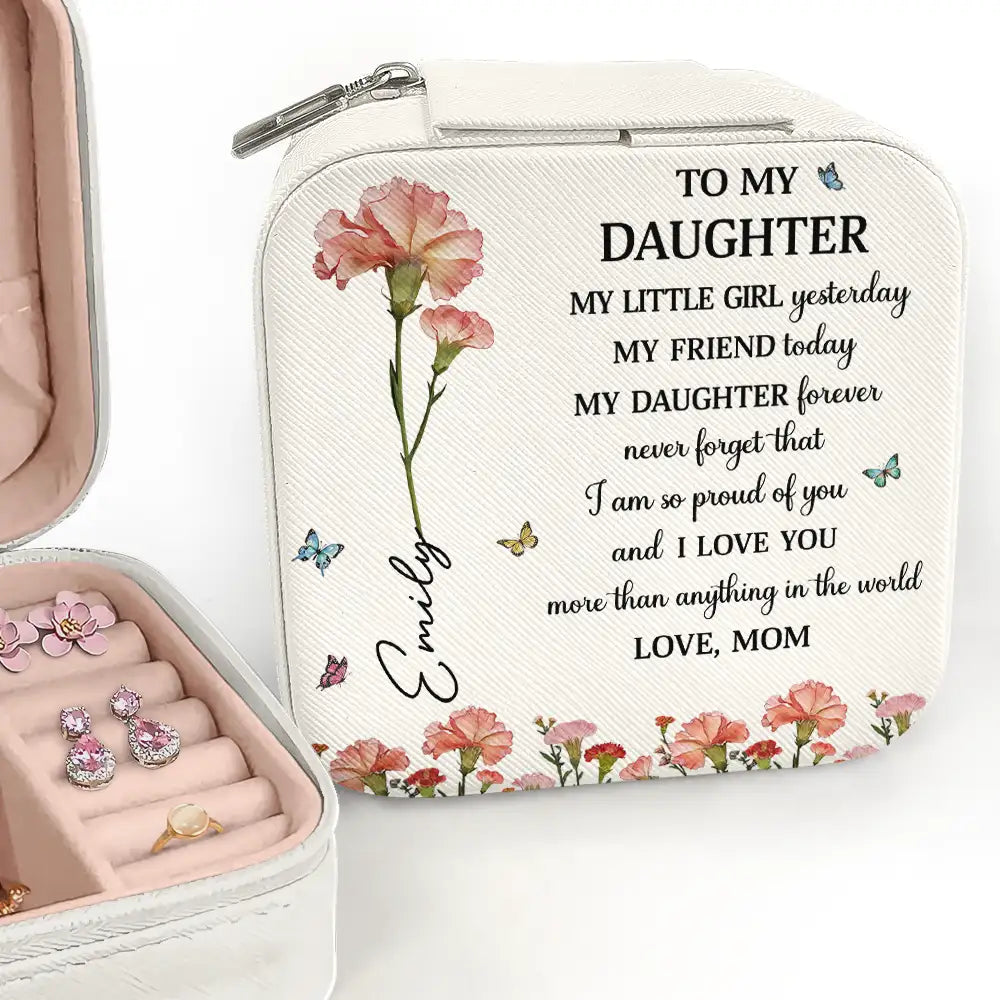 Gift For Daughter, Gift For Women, Happy, Gift For Grandkids - Faux Pressed Birth Flower My Daughter Forever - Personalized Jewelry Box