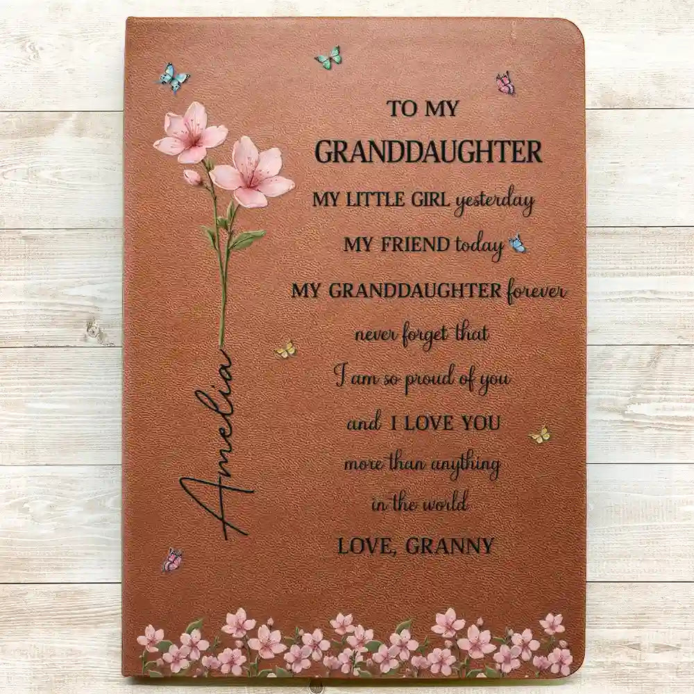 Gift For Daughter,Gift For Women,Happy,Gift For Grandkids - Faux Pressed Birth Flower My Daughter Forever - Personalized Leather Journal