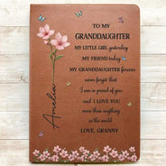 Gift For Daughter,Gift For Women,Happy,Gift For Grandkids - Faux Pressed Birth Flower My Daughter Forever - Personalized Leather Journal