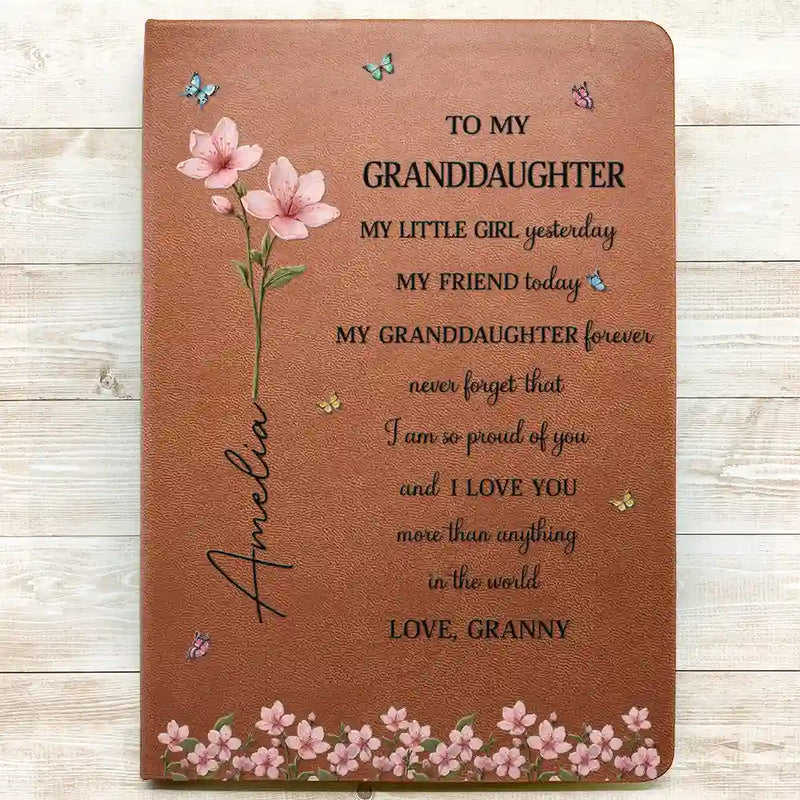 Gift For Daughter,Gift For Women,Happy,Gift For Grandkids - Faux Pressed Birth Flower My Daughter Forever - Personalized Leather Journal