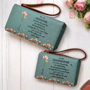 Gift For Daughter,Gift For Women,Happy,Gift For Grandkids - Faux Pressed Birth Flower My Daughter Forever - Personalized Tri-Fold PU Leather Wristlet Wallet