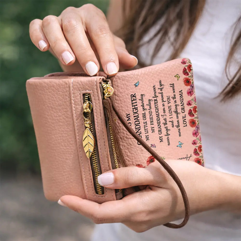 Gift For Daughter,Gift For Women,Happy,Gift For Grandkids - Faux Pressed Birth Flower My Daughter Forever - Personalized Tri-Fold PU Leather Wristlet Wallet
