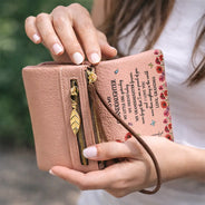 Gift For Daughter,Gift For Women,Happy,Gift For Grandkids - Faux Pressed Birth Flower My Daughter Forever - Personalized Tri-Fold PU Leather Wristlet Wallet