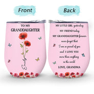 Gift For Daughter,Gift For Women,Happy,Gift For Grandkids - Faux Pressed Birth Flower My Daughter Forever - Personalized Wine Tumbler