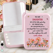 Gift For Daughter, Gift For Children, Sentimental, Icon - Faux Pressed Birth Flower To My Daughter Granddaughter - Personalized LED Compact Mirror