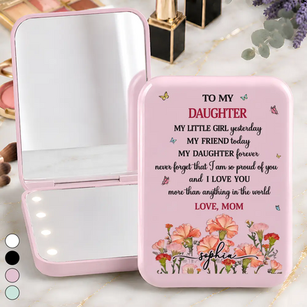Faux Pressed Birth Flower To My Daughter Granddaughter - Personalized LED Compact Mirror