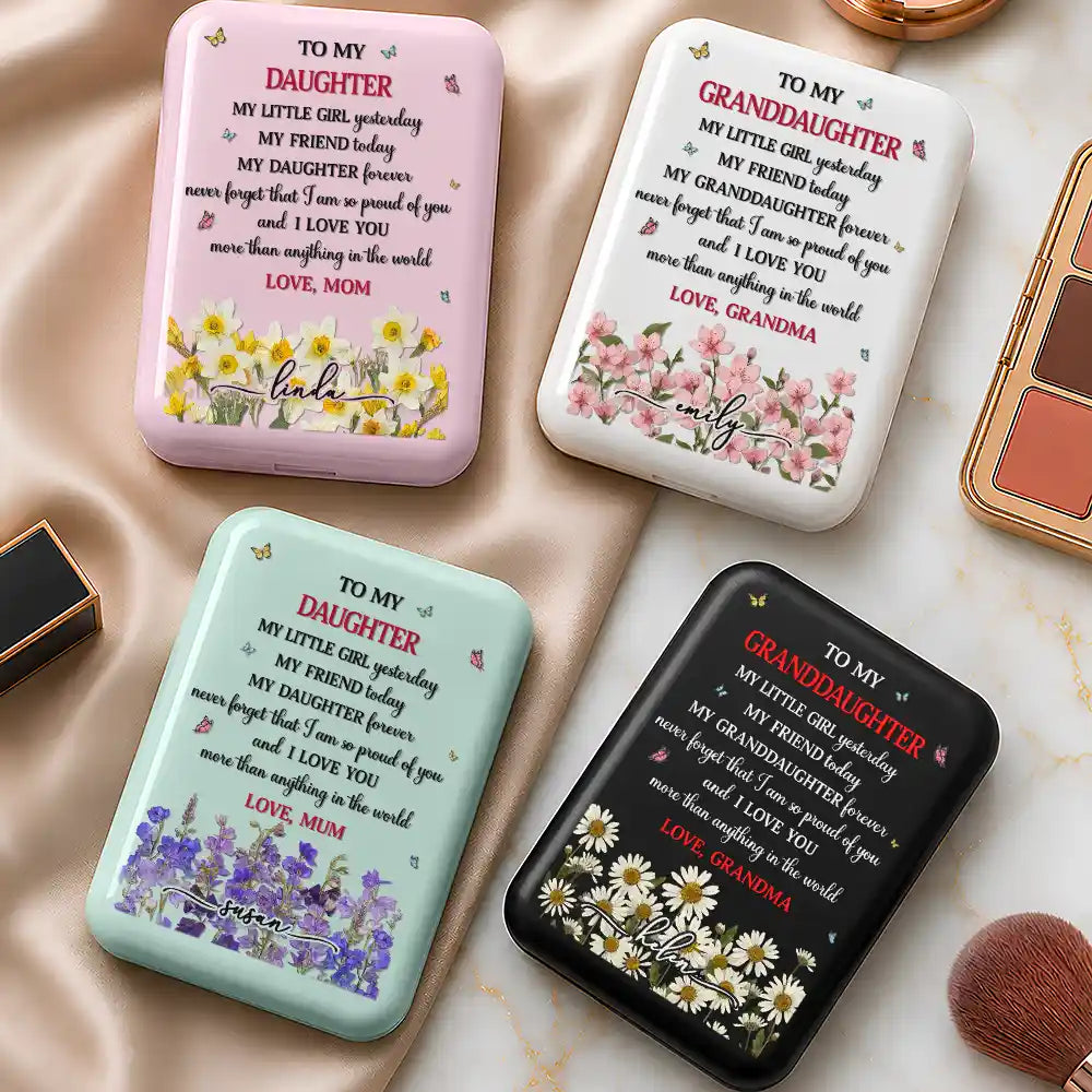 Gift For Daughter, Gift For Children, Sentimental, Icon - Faux Pressed Birth Flower To My Daughter Granddaughter - Personalized LED Compact Mirror