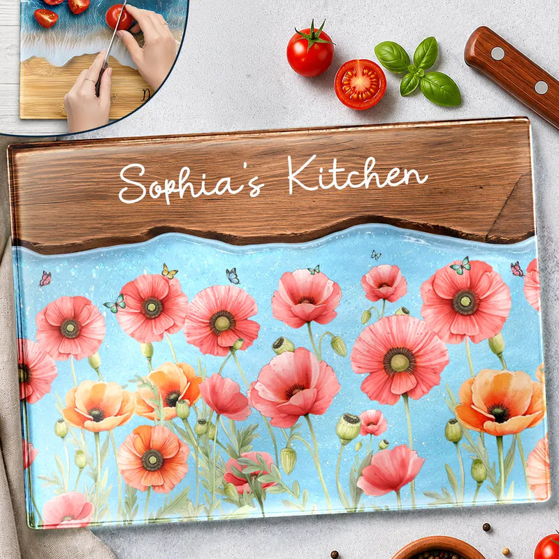 Confident, Gift For Yourself, Cooking, Gift For Women, Icon - Faux Wooden Resin Birth Flower Mom Grandma Kitchen - Personalized Cutting Board