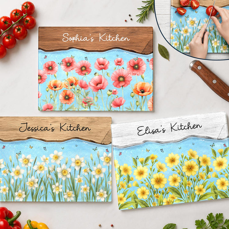 Confident, Gift For Yourself, Cooking, Gift For Women, Icon - Faux Wooden Resin Birth Flower Mom Grandma Kitchen - Personalized Cutting Board