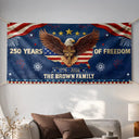 Family,Parents,Happy,America 250th - Faux Puff Embroidery Effect Patriotic Eagle 250 Years Of Freedom - Personalized Horizontal Banner