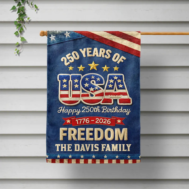 Family, America 250th, Independence Day, Happy, Top Market - Faux Puff Embroidery Effect Patriotic Eagle 250 Years Of Freedom - Personalized Flag