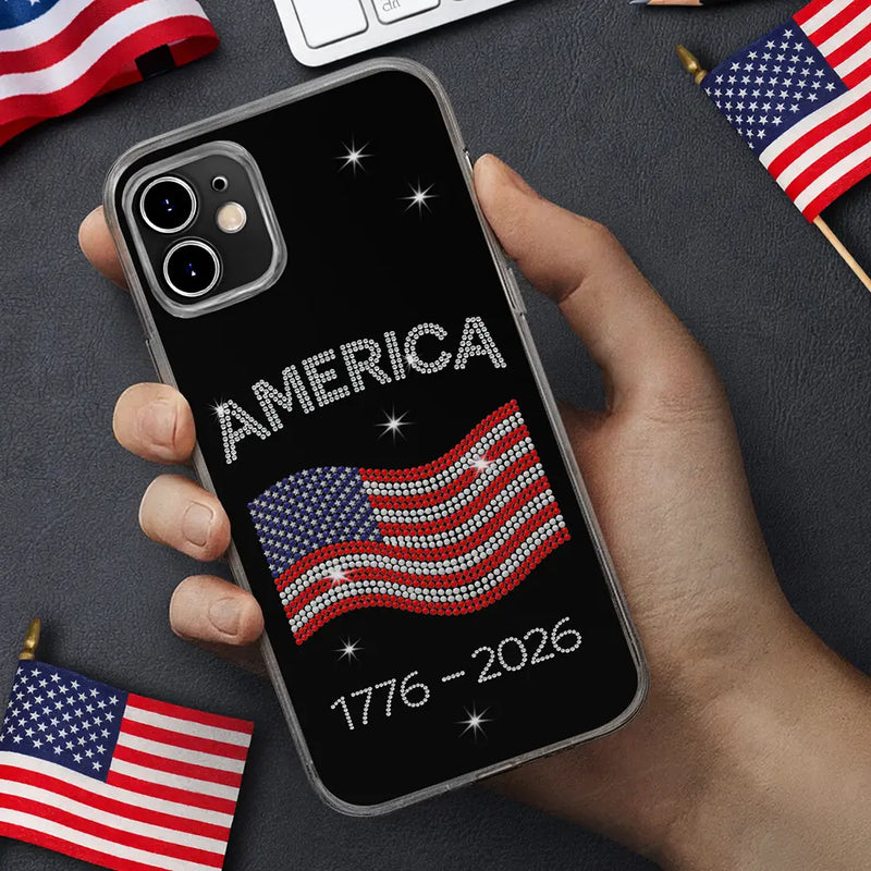 Gift For Yourself,Gift For Women,Gift For Men,No Custom,America 250th,Independence Day,Happy - Faux Rhinestone Effect USA Stars And Stripes - Clear Phone Case