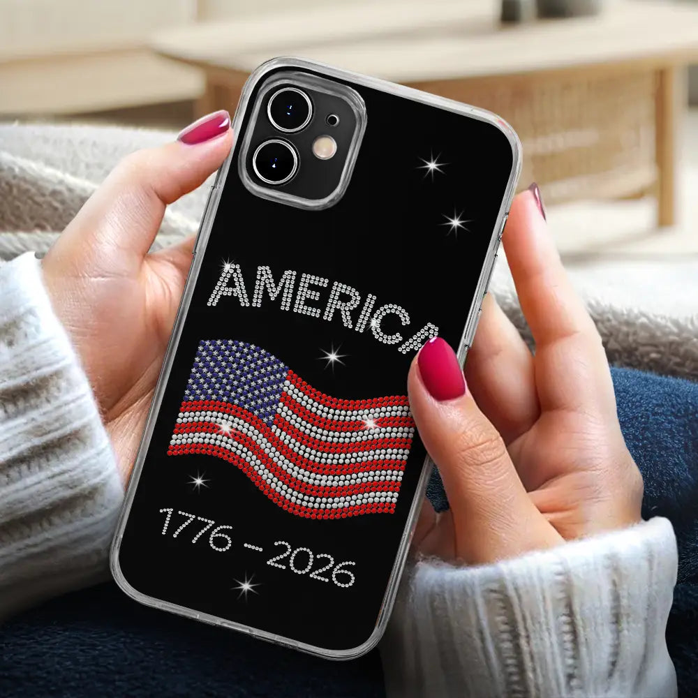 Gift For Yourself,Gift For Women,Gift For Men,No Custom,America 250th,Independence Day,Happy - Faux Rhinestone Effect USA Stars And Stripes - Clear Phone Case