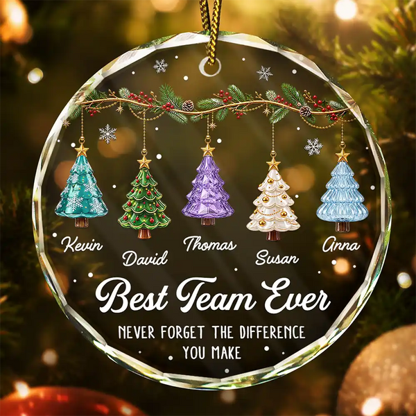 Gift For Colleagues,Christmas,Icon,Happy - Festive 3D Effect Christmas Trees Best Team Ever - Personalized Glass Ornament
