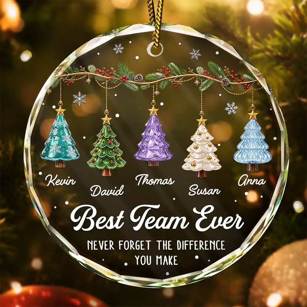 Festive 3D Effect Christmas Trees Best Team Ever - Personalized Glass Ornament