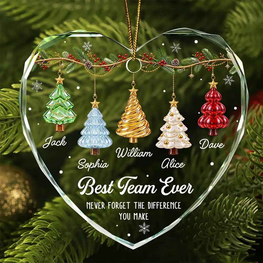 Gift For Colleagues,Christmas,Icon,Happy - Festive 3D Effect Christmas Trees Best Team Ever - Personalized Glass Ornament