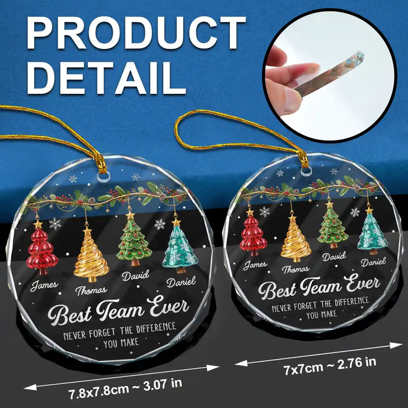 Gift For Colleagues,Christmas,Icon,Happy - Festive 3D Effect Christmas Trees Best Team Ever - Personalized Glass Ornament