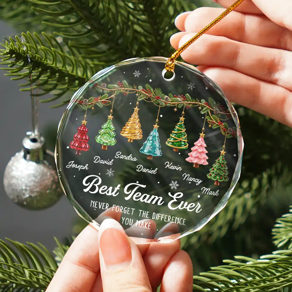 Gift For Colleagues,Christmas,Icon,Happy - Festive 3D Effect Christmas Trees Best Team Ever - Personalized Glass Ornament