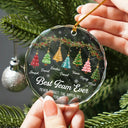 Gift For Colleagues,Christmas,Icon,Happy - Festive 3D Effect Christmas Trees Best Team Ever - Personalized Glass Ornament