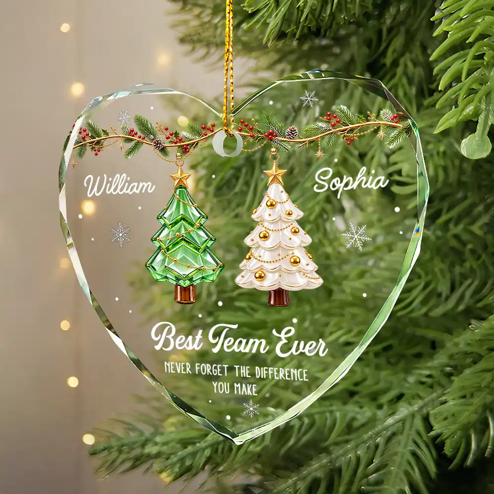 Gift For Colleagues,Christmas,Icon,Happy - Festive 3D Effect Christmas Trees Best Team Ever - Personalized Glass Ornament