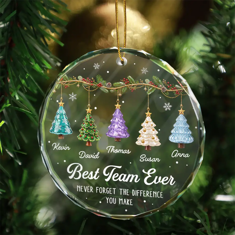 Gift For Colleagues,Christmas,Icon,Happy - Festive 3D Effect Christmas Trees Best Team Ever - Personalized Glass Ornament
