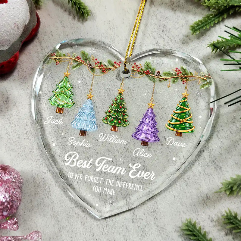 Gift For Colleagues,Christmas,Icon,Happy - Festive 3D Effect Christmas Trees Best Team Ever - Personalized Glass Ornament