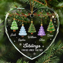 Christmas,Gift For Sibling,Cozy,Icon - Festive 3D Effect Christmas Trees Brothers & Sisters Forever Linked Together - Personalized Glass Ornament