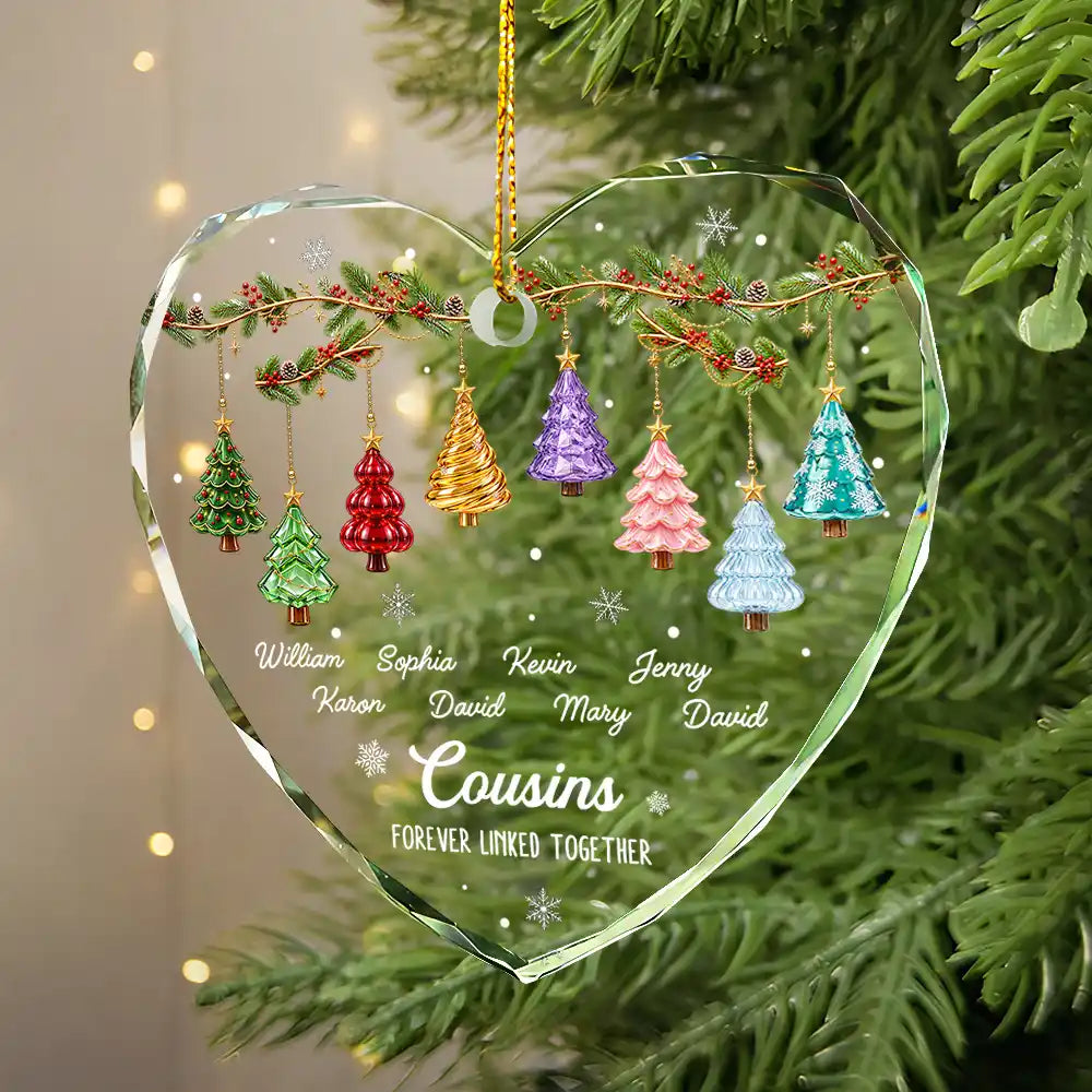 Christmas,Gift For Sibling,Cozy,Icon - Festive 3D Effect Christmas Trees Brothers & Sisters Forever Linked Together - Personalized Glass Ornament