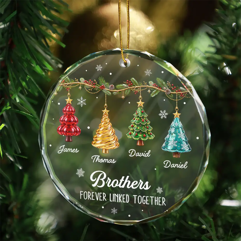 Christmas,Gift For Sibling,Cozy,Icon - Festive 3D Effect Christmas Trees Brothers & Sisters Forever Linked Together - Personalized Glass Ornament