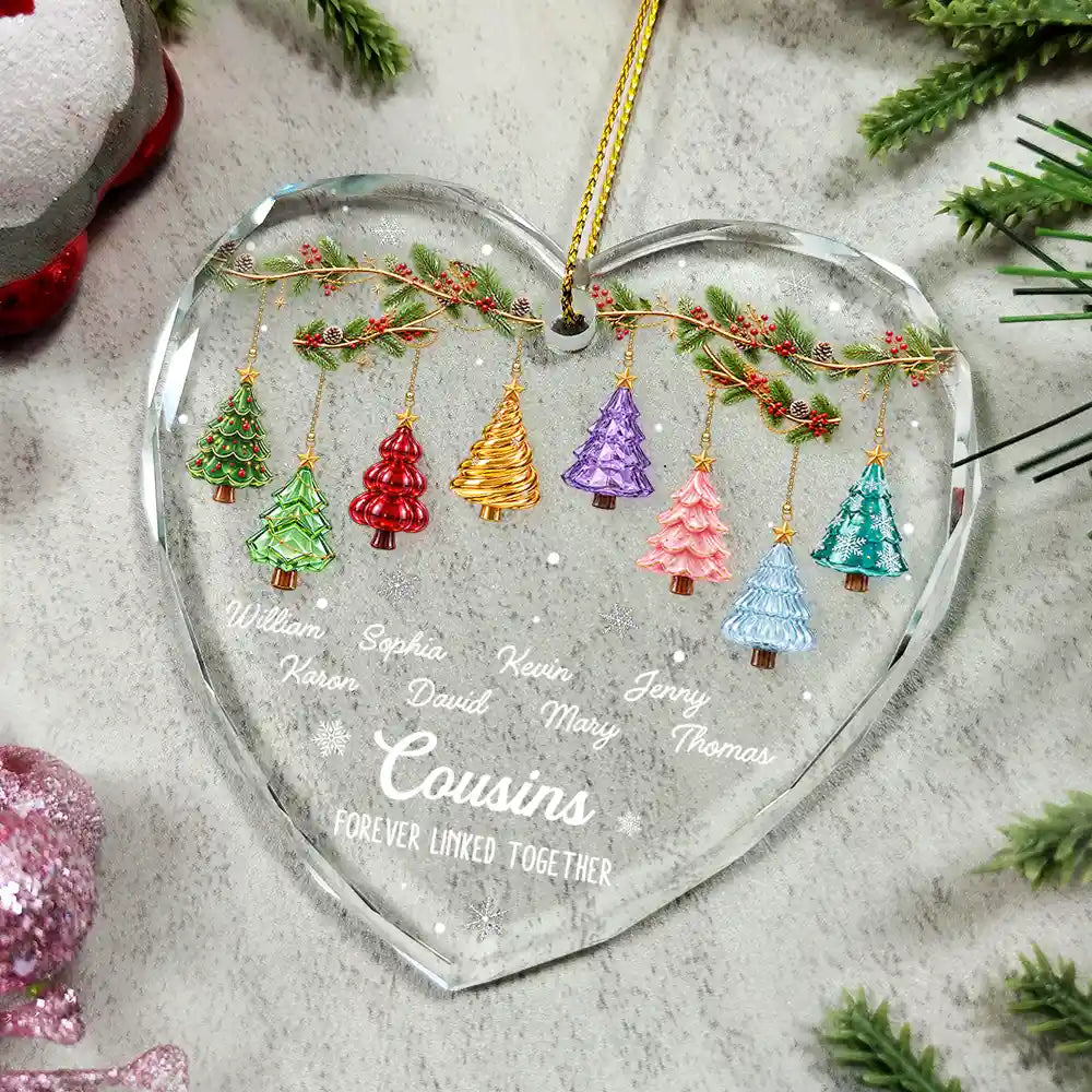Christmas,Gift For Sibling,Cozy,Icon - Festive 3D Effect Christmas Trees Brothers & Sisters Forever Linked Together - Personalized Glass Ornament