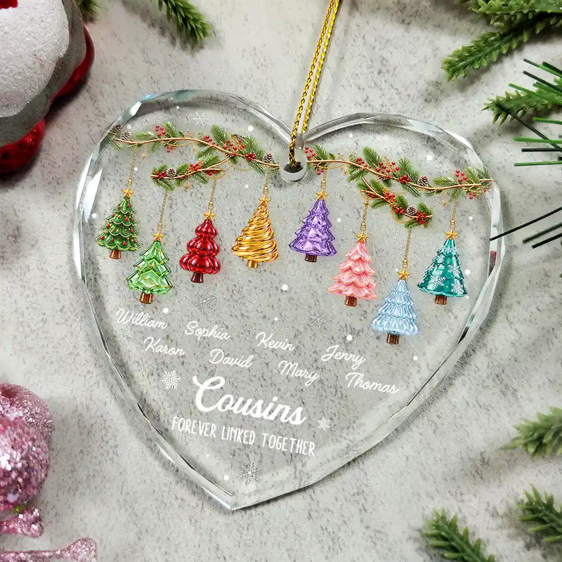 Christmas,Gift For Sibling,Cozy,Icon - Festive 3D Effect Christmas Trees Brothers & Sisters Forever Linked Together - Personalized Glass Ornament