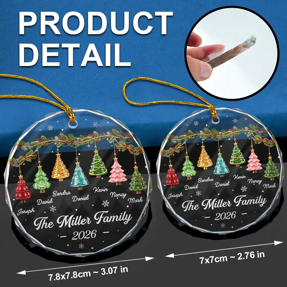 Sentimental,Christmas,Family,Icon - Festive 3D Effect Christmas Trees Family - Personalized Glass Ornament