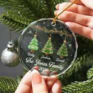 Sentimental,Christmas,Family,Icon - Festive 3D Effect Christmas Trees Family - Personalized Glass Ornament